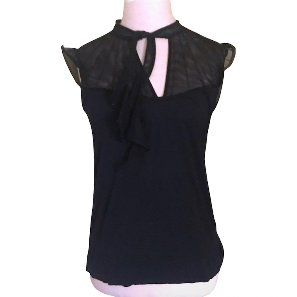 [Mango] Black Top With Lace and Bead Detail